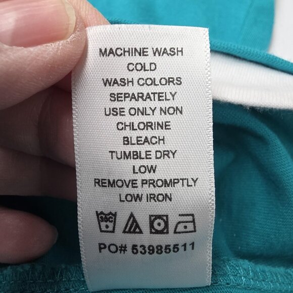 Woman Within Shirt Womens 3X Teal White Layered Look Long Sleeve Cotton - Picture 7 of 9